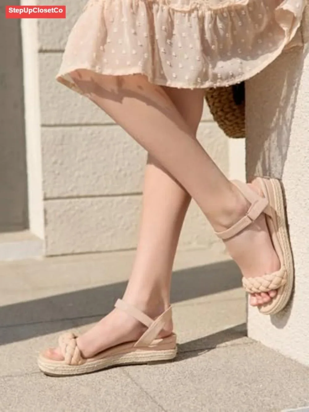 Girls Platform Sandals Espadrille Braid Open Toe Ankle Strap Wedge